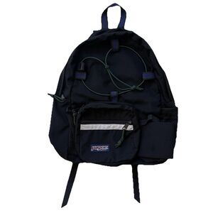 Vintage Jansport 1990s Multi Pocket Black Backpack USA Geometric Pattern